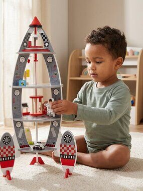 Large Wooden Space Rocket Ship Playset, Montessori Astronaut Toy